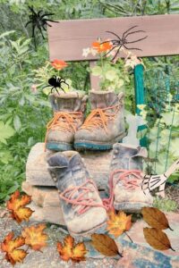 outdoor halloween decor with boots